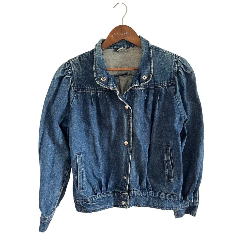 Vintage Retro 80's Denim Jacket Grunge Puff Sleeve Western Bomber Crop Festival